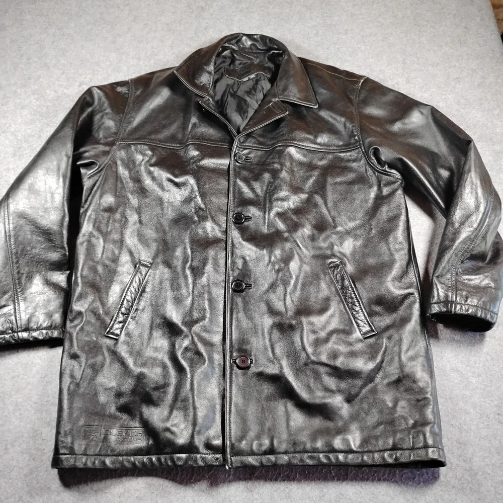 Clench Jeans Real Leather Car Coat Jacket Mens 3XL Black Button Up Vintage Y2K